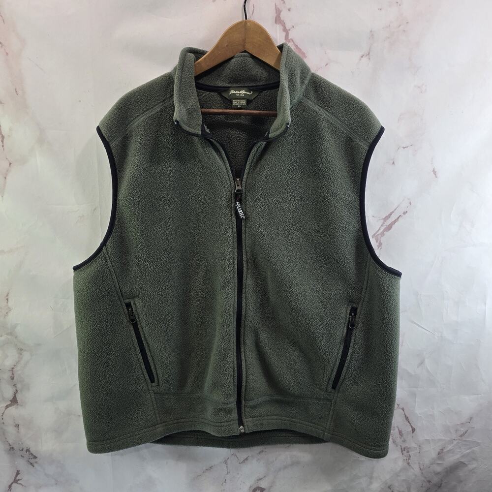 Eddie Bauer Vest Mens XL Green Fleece Full Zip Vintage Army Olive